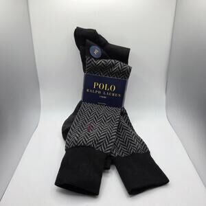 NWT POLO Ralph Lauren 2 Pair Men's Trouser Crew Geometric Black Socks - XL